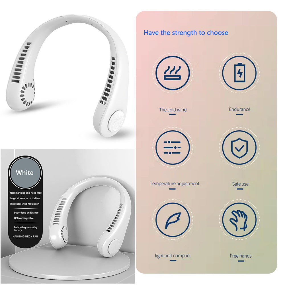 Hanging Neck Fan Portable Cooling Fan USB Leafless 360 Degree