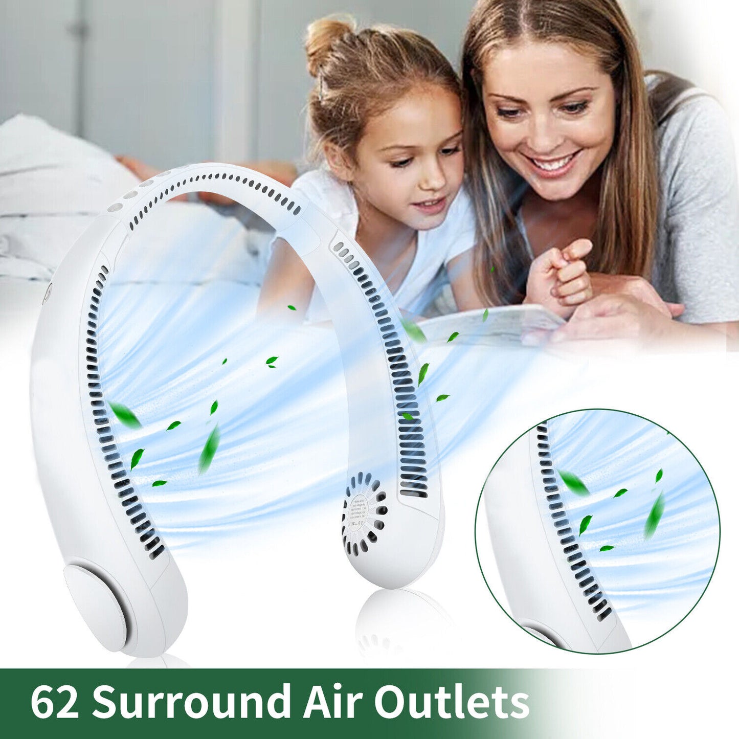 Hanging Neck Fan Portable Cooling Fan USB Leafless 360 Degree